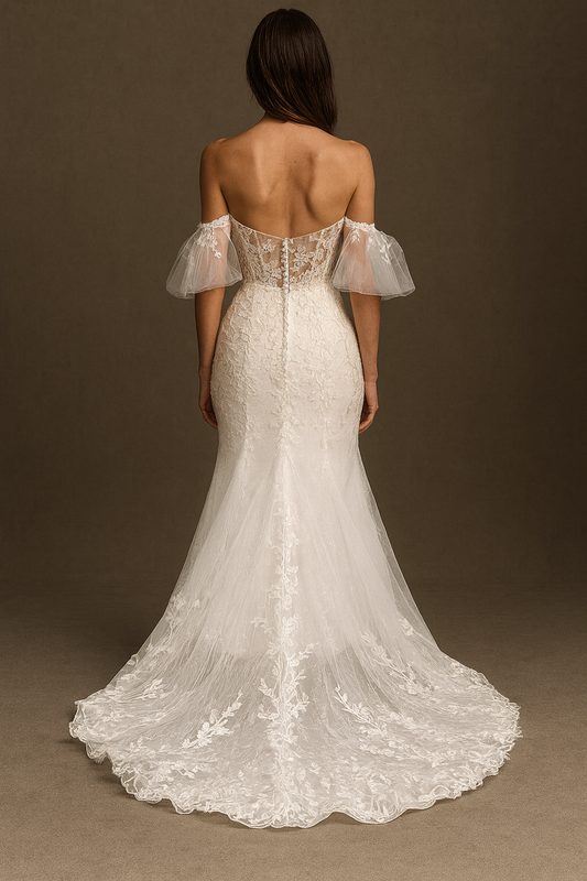 Clarisse Trumpet/Mermaid Off-shoulder/Drop shoulders Milk Wedding dress