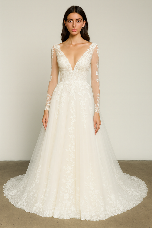 Aureline A-line V-neck Milk Wedding dress