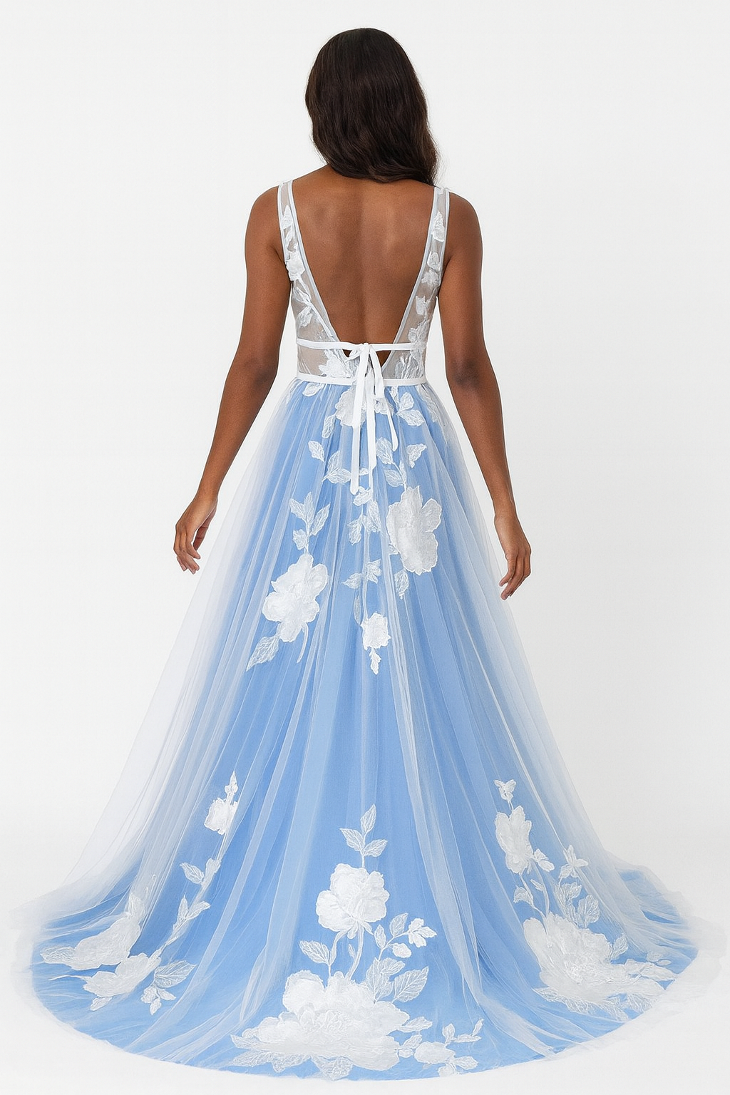 Serenith A-line Deep V-neck Light Blue Wedding dress