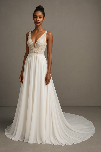 Caelia A-line V-neck Milk Wedding dress