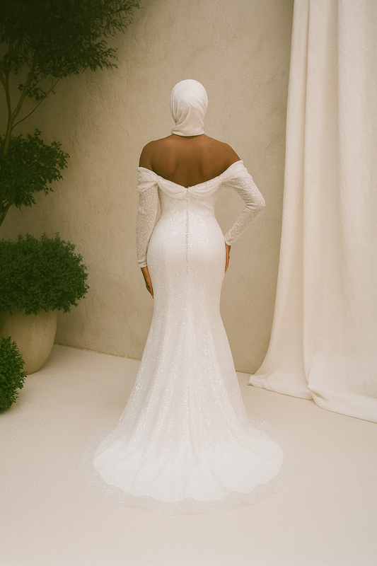 Camaria Trumpet/Mermaid Off-shoulder/Drop shoulders Milk Wedding dress