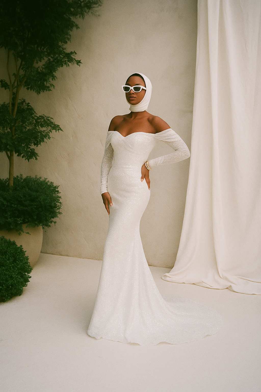 Camaria Trumpet/Mermaid Off-shoulder/Drop shoulders Milk Wedding dress