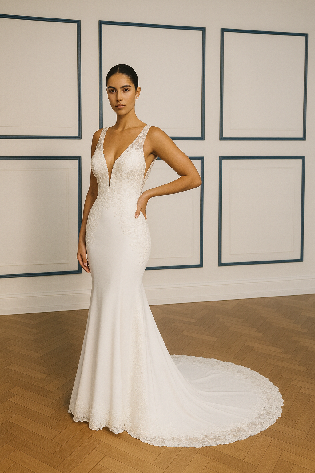 Virelia Trumpet/Mermaid Deep V-neck Milk Wedding dress