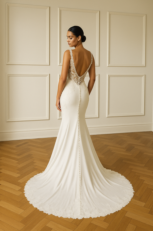 Virelia Trumpet/Mermaid Deep V-neck Milk Wedding dress