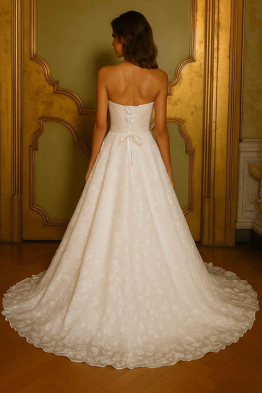 Katria A-line Straight across Milk Wedding dress