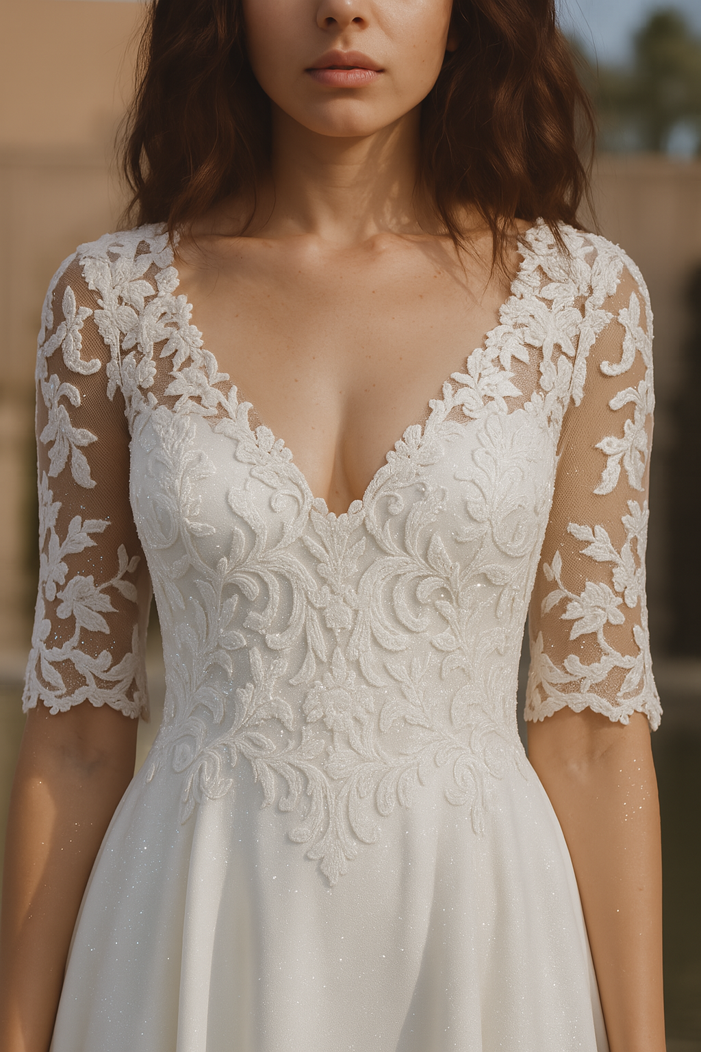 Mirima A-line V-neck Milk Wedding dress