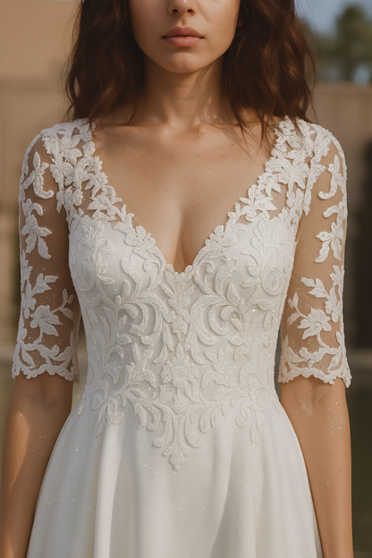 Mirima A-line V-neck Milk Wedding dress
