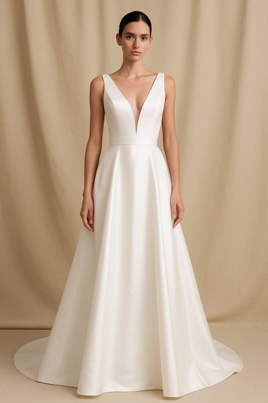 Alessira A-line Deep V-neck Milk Wedding dress
