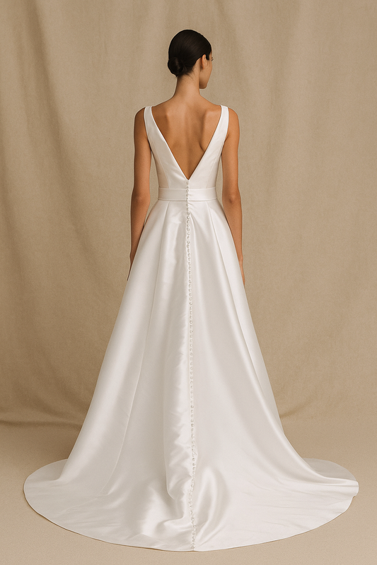 Alessira A-line Deep V-neck Milk Wedding dress