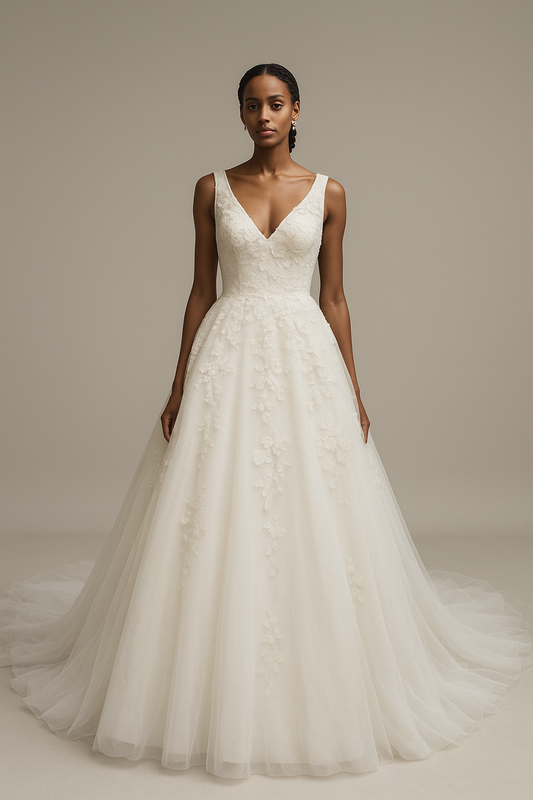 Aether A-line V-neck Milk Wedding dress