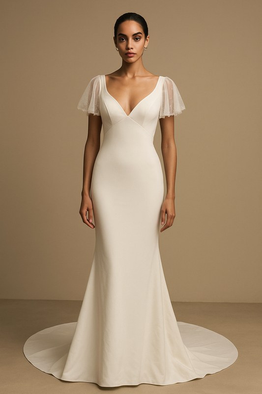 Mosaic Trumpet/Mermaid V-neck Milk Wedding dress