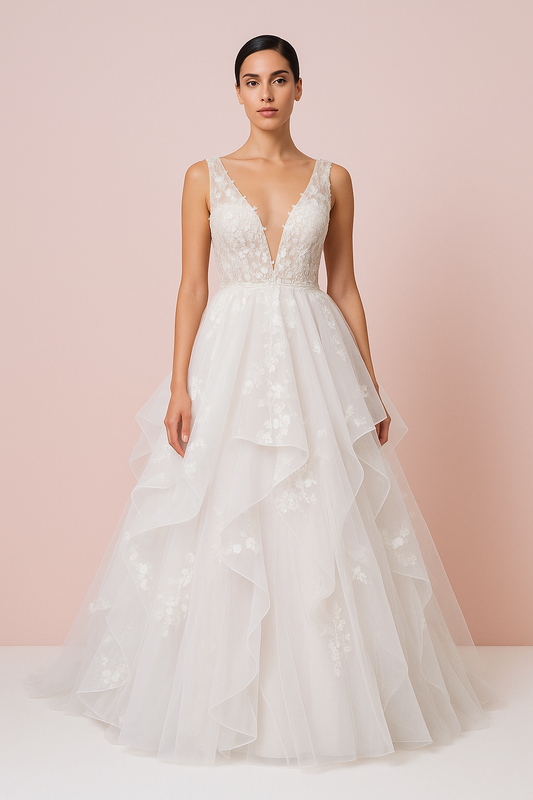 Solara Princess/Ball Gown V-neck Milk Wedding dress
