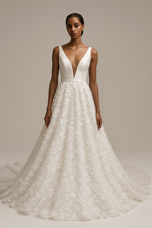 Thalassa A-line Deep V-neck Milk Wedding dress