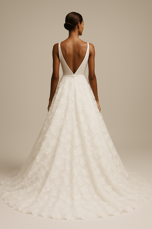 Thalassa A-line Deep V-neck Milk Wedding dress