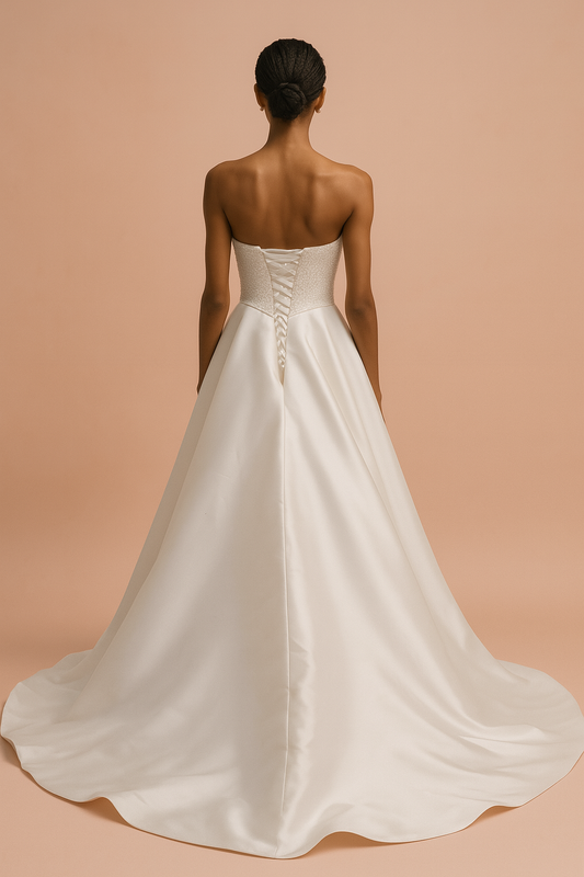 Elowen A-line Straight across Milk Wedding dress