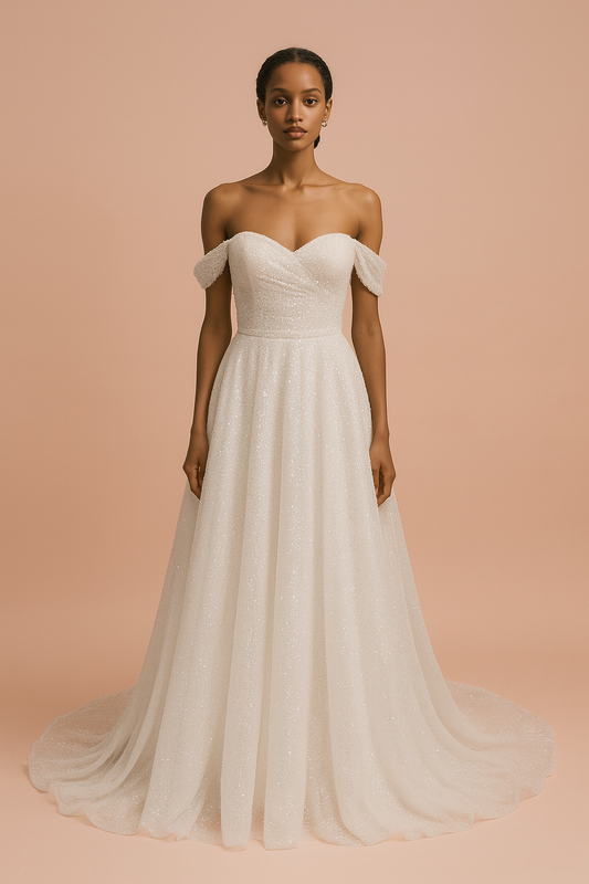 Diora A-line Off-shoulder/Drop shoulders Milk Wedding dress