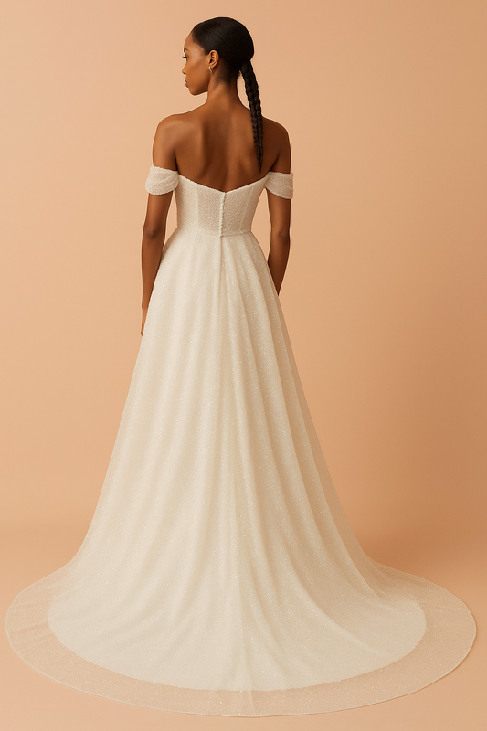 Diora A-line Off-shoulder/Drop shoulders Milk Wedding dress