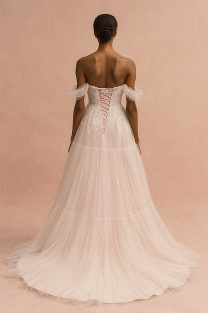 Eirlys A-line Off-shoulder/Drop shoulders Milk Wedding dress