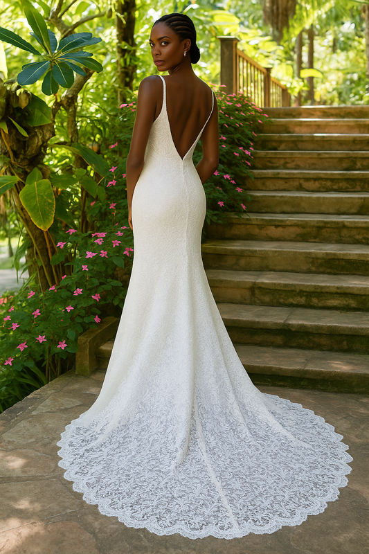 Nolira Trumpet/Mermaid V-neck Milk Wedding dress