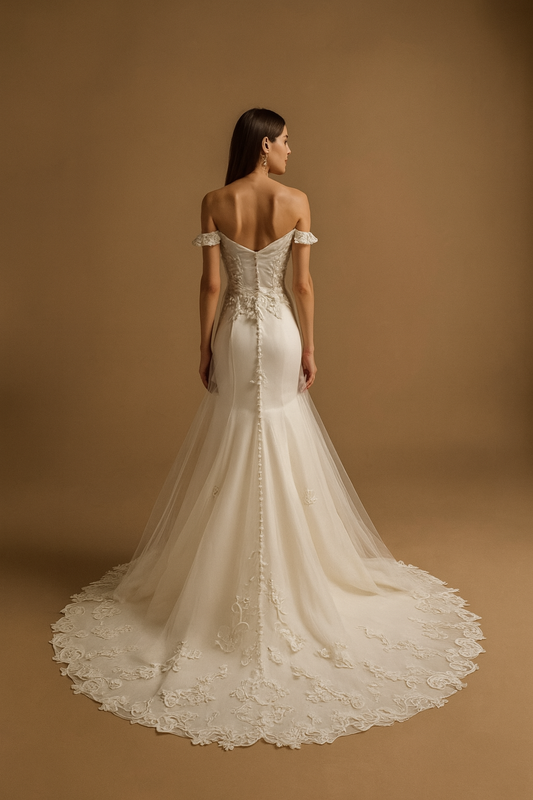 Kiara Trumpet/Mermaid Off-shoulder/Drop shoulders Milk Wedding dress