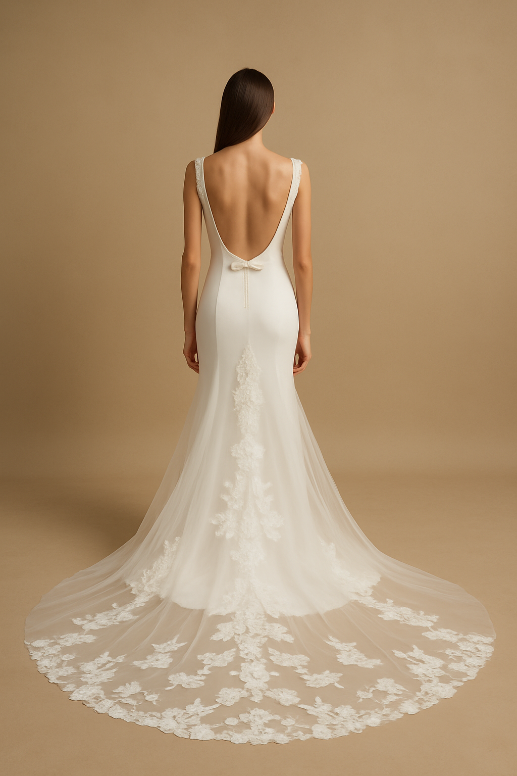 Mira Trumpet/Mermaid Boat/Bateau Milk Wedding dress
