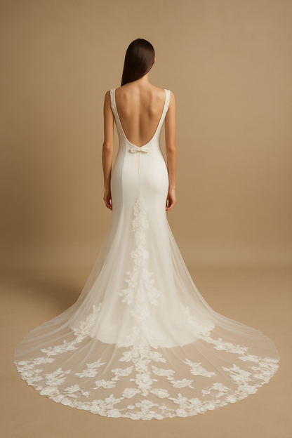 Mira Trumpet/Mermaid Boat/Bateau Milk Wedding dress