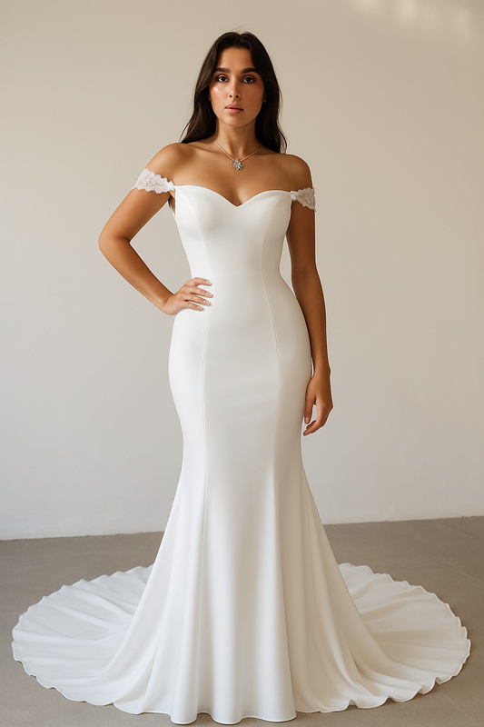 Estrella Trumpet/Mermaid Off-shoulder/Drop shoulders Milk Wedding dress