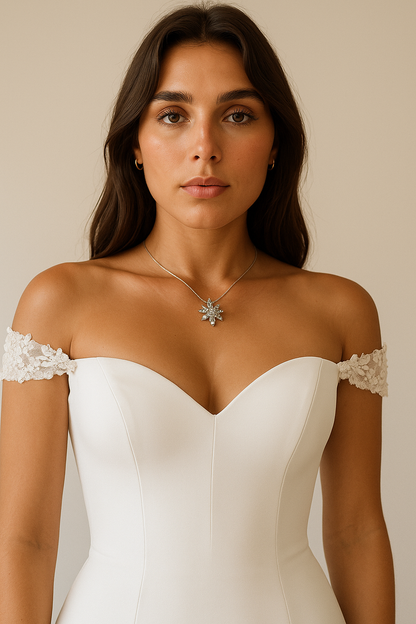 Estrella Trumpet/Mermaid Off-shoulder/Drop shoulders Milk Wedding dress