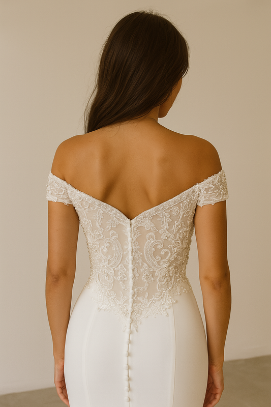 Estrella Trumpet/Mermaid Off-shoulder/Drop shoulders Milk Wedding dress