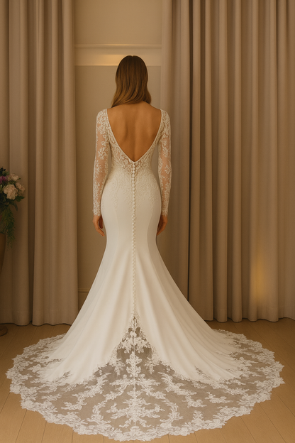 Orivienne Trumpet/Mermaid V-neck Milk Wedding dress