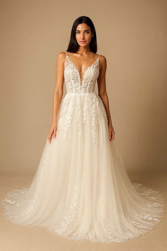 Aristea A-line V-neck Milk Wedding dress