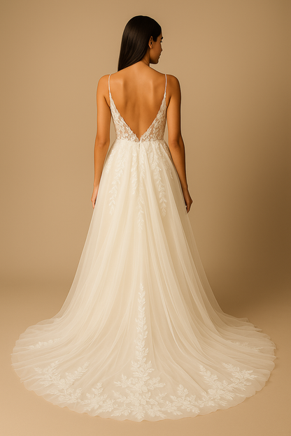 Aristea A-line V-neck Milk Wedding dress