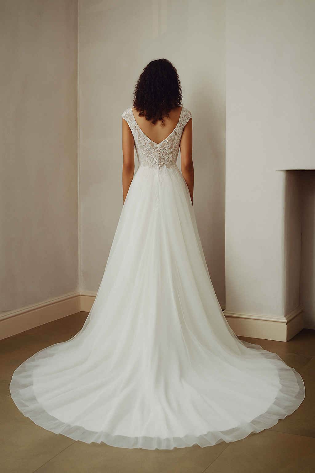 Lysandra A-line Boat/Bateau Milk Wedding dress