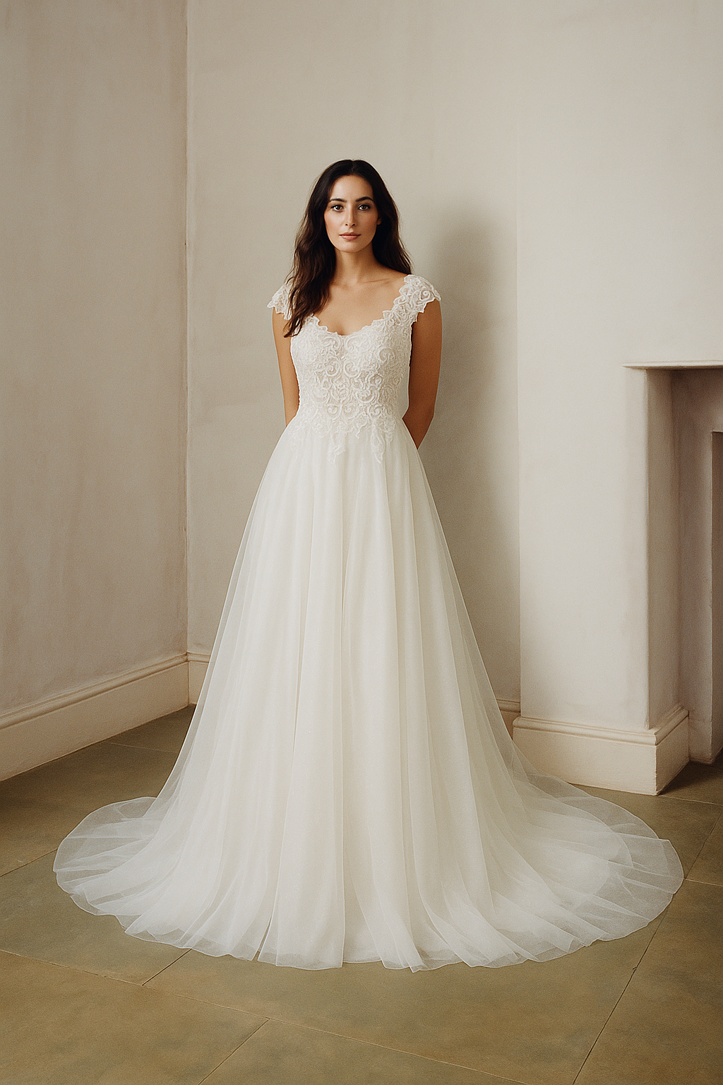 Lysandra A-line Boat/Bateau Milk Wedding dress
