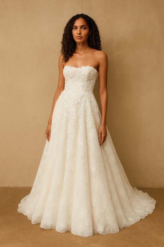 Cressida A-line Straight across Milk Wedding dress