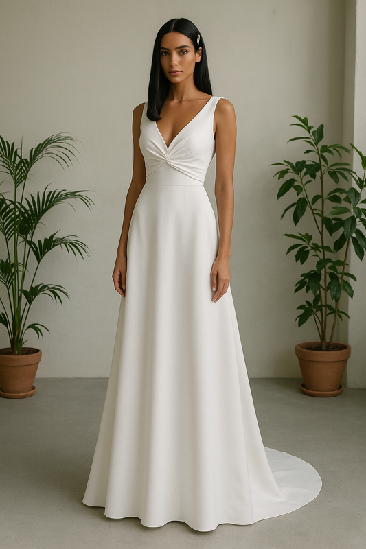 Cyrene A-line V-neck Milk Wedding dress
