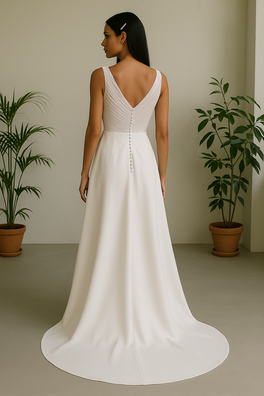 Cyrene A-line V-neck Milk Wedding dress