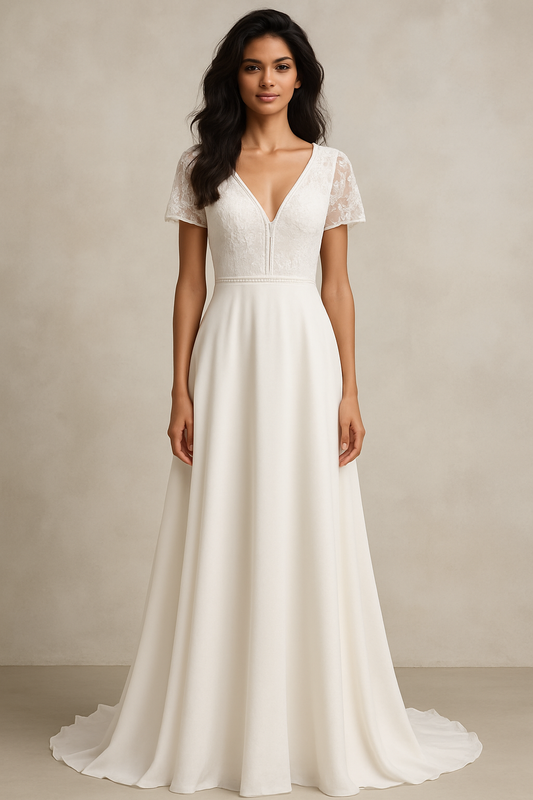 Valestra A-line V-neck Milk Wedding dress