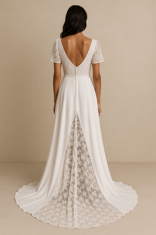 Valestra A-line V-neck Milk Wedding dress