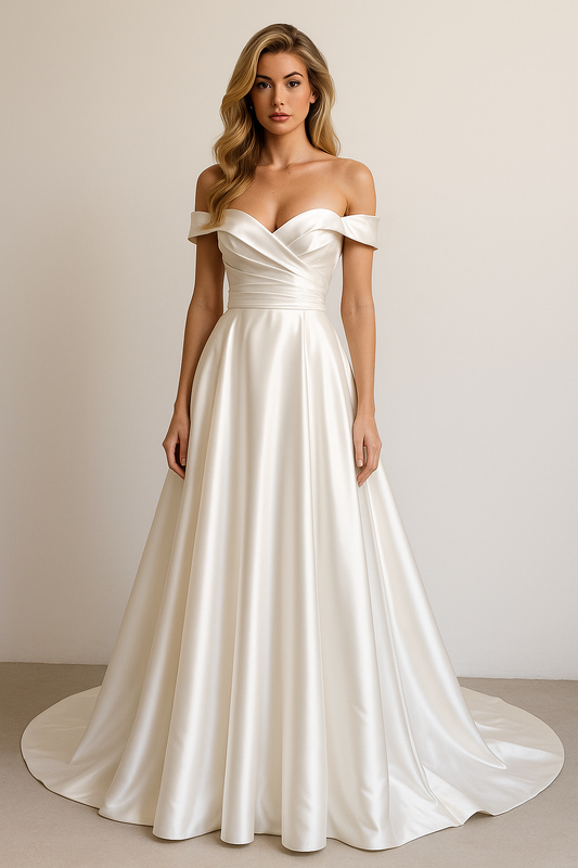 Veylinne A-line Off-shoulder/Drop shoulders Milk Wedding dress