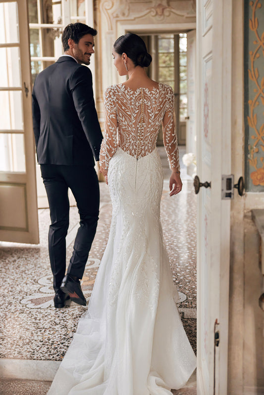 Christe Trumpet-Mermaid Boat/Bateau Ivory Wedding dress