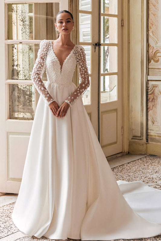 Delara A-line Illusion Ivory Wedding dress