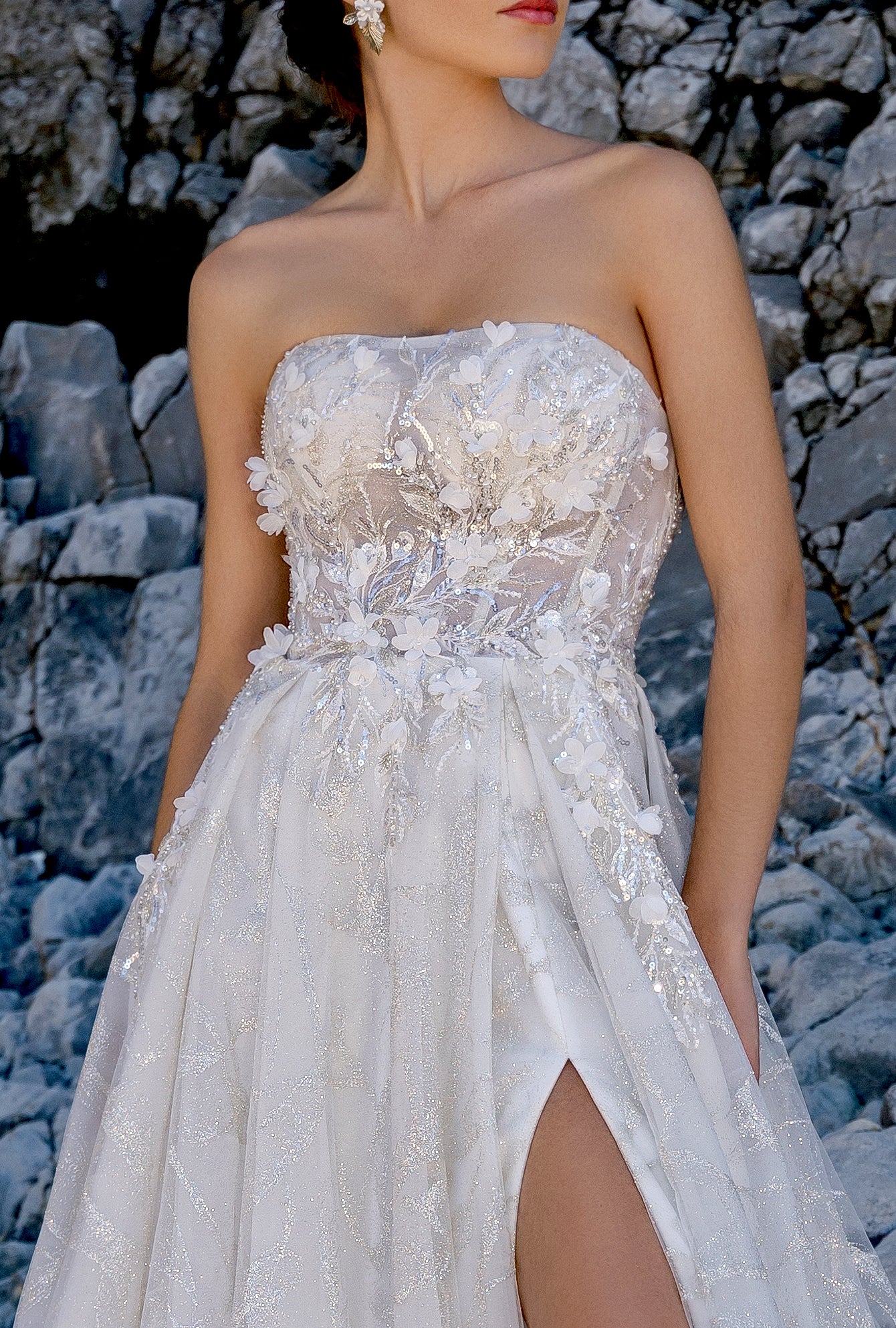 Andreia A-line Straight across Milk Wedding dress