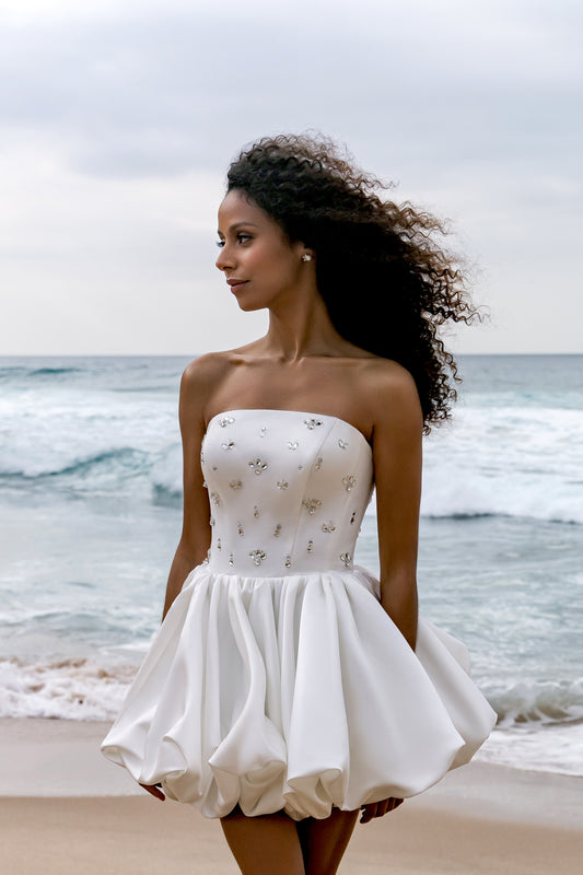 Kati A-line Straight across Milk Wedding dress