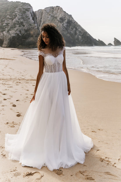 Bety A-line Illusion Milk Wedding dress