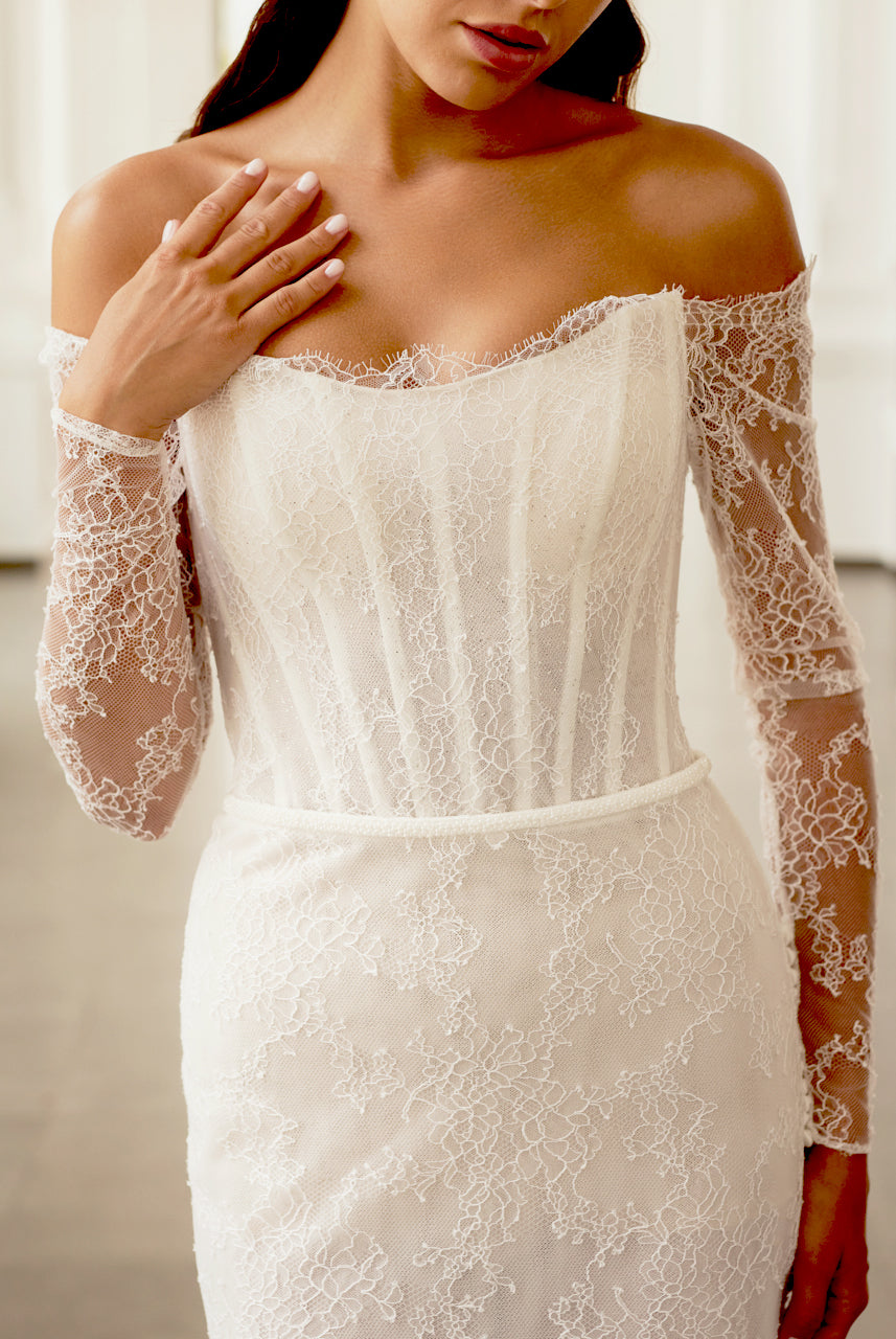 Thea Two in One Off-shoulder/Drop shoulders Ivory Wedding dress
