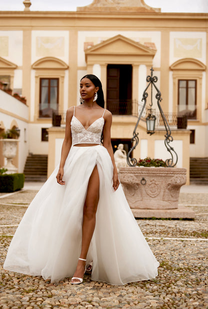 Chandra A-line V-neck Ivory Wedding dress