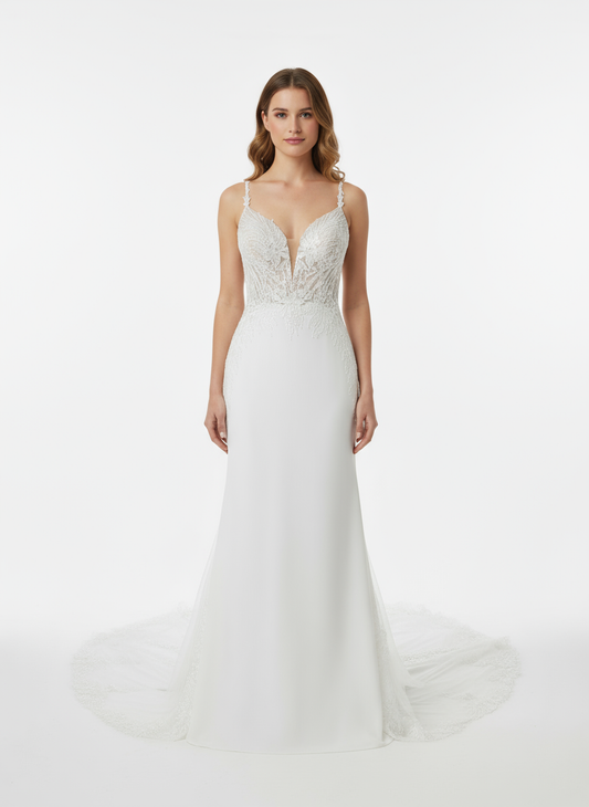 Thalia Trumpet/Mermaid V-neck Milk Wedding dress