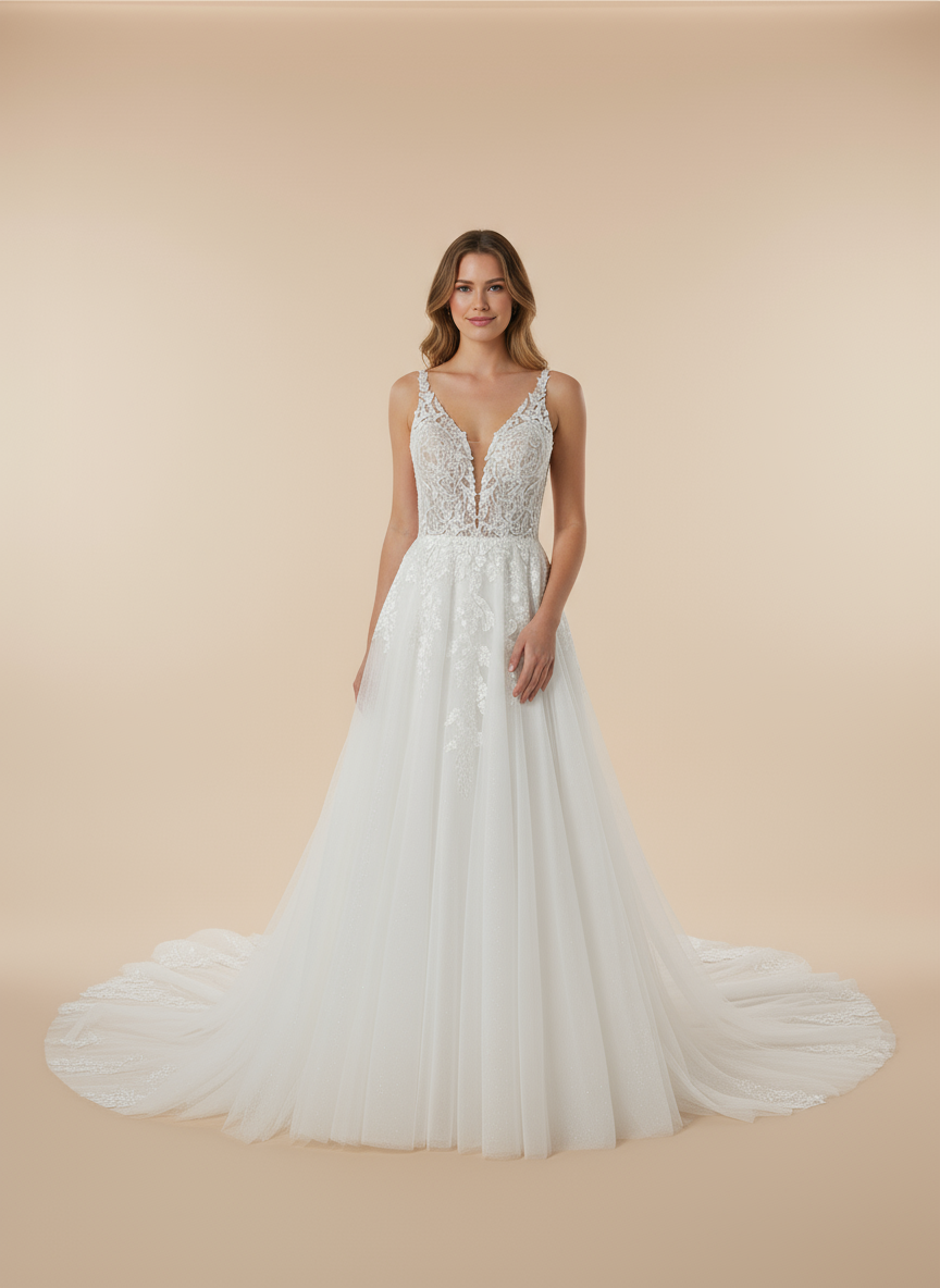 Aristea A-line V-neck Milk Wedding dress