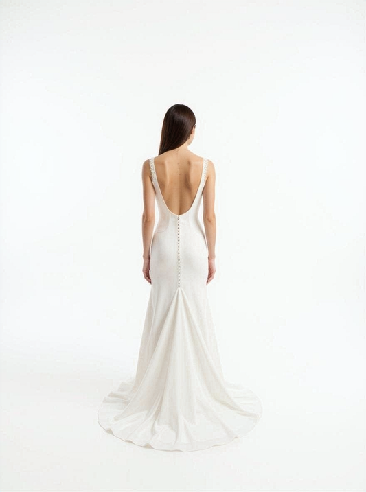 Mira Trumpet/Mermaid Boat/Bateau Milk Wedding dress